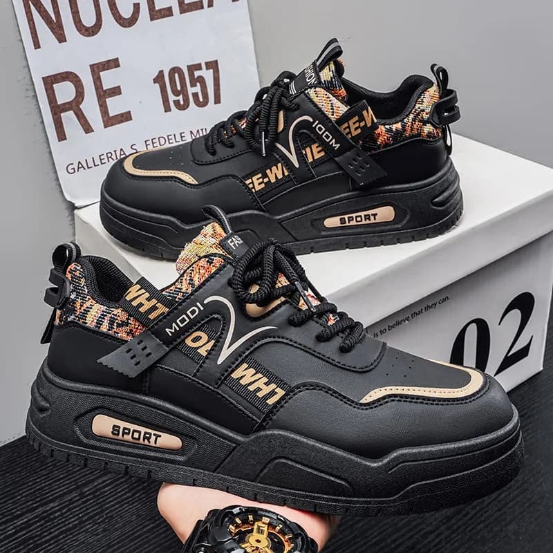 Retro Men's PU Platform Shoes 2026 Spring Breathable Thick Sole Casual Streetwear Anti Slip Footwear