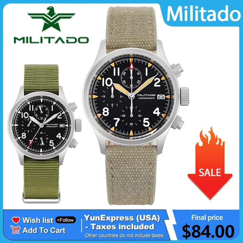 Militado ML1868KF Retro VK67 Quartz Chronograph Watch Stainless Steel Case 3 Dial Waterproof 100M Multifunction Military Watch
