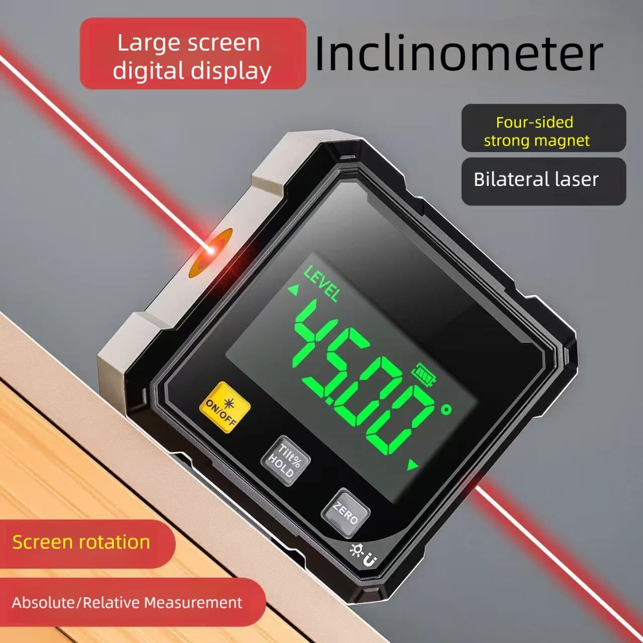 Magnetic Laser Inclinometer Digital Angle Measuring Digital Electronic Level Instrument Protractor Specially for Woodworkin