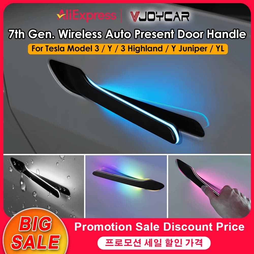 VJOYCAR Newest 7th Generation Wireless Auto Door Handle for Tesla Model Y 3 Y YL Juniper 3 Highland Auto Presenting Welcome Mode