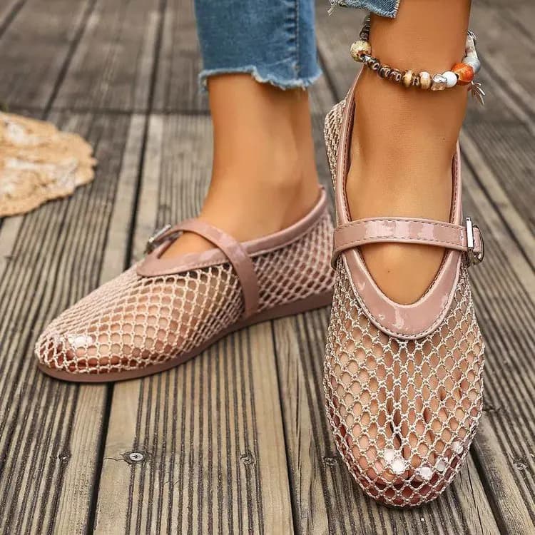Women Mesh Ballet Flats Fishnet Ballerina Flats Comfortable Round Toe Ballet Shoes Breathable Casual Walking Shoes Zapatos Mujer