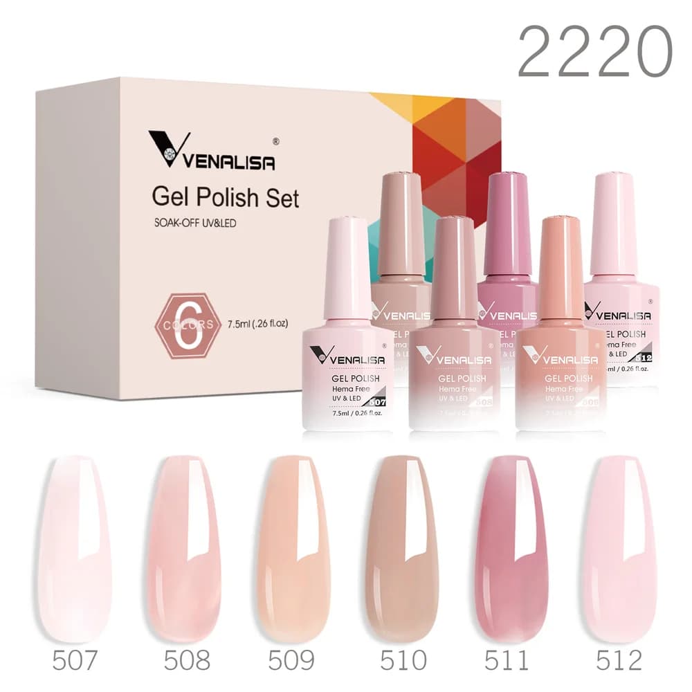 6pcs/set VIP5 Venalisa Gel Nail Polish HEMA FREE Jelly Pink Nude Color Varnish Soak Off UVLED Semi Permanent Lacquer Branded Kit